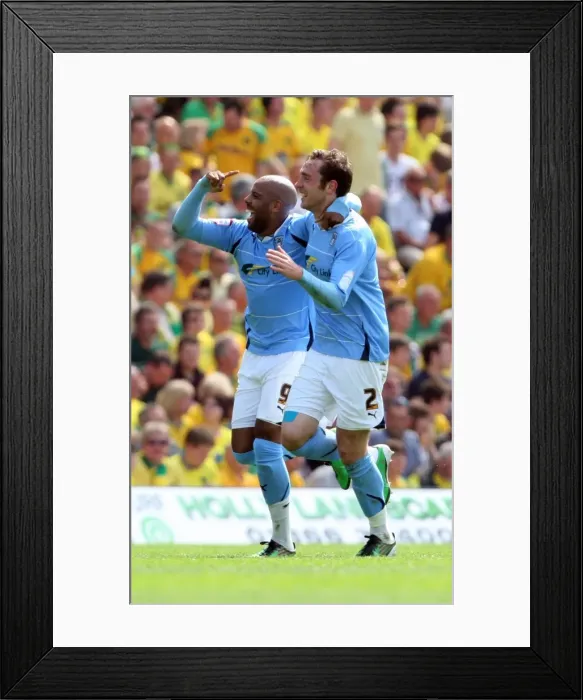 Framed Print : Marlon King and Richard Keogh Celebrate Coventry City's First Goal vs. Norwich City (Npower Championship, 07-05-2011)