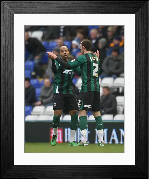 Framed Print : Coventry City's Marlon King and Richard Keogh Celebrate First Goal in FA Cup Fourth Round Against Birmingham City (January 2011) Framed Print : Coventry City's Marlon King and Richard Keogh Celebrate First Goal in FA Cup Fourth Round Against Birmingham City (January 2011)