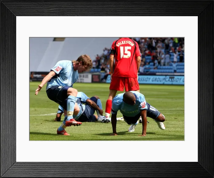 Framed Print : Coventry City's Clinton Morrison Scores Second Goal vs. Ipswich Town in Championship Match at Ricoh Arena (09-08-2009) Framed Print : Coventry City's Clinton Morrison Scores Second Goal vs. Ipswich Town in Championship Match at Ricoh Arena (09-08-2009)