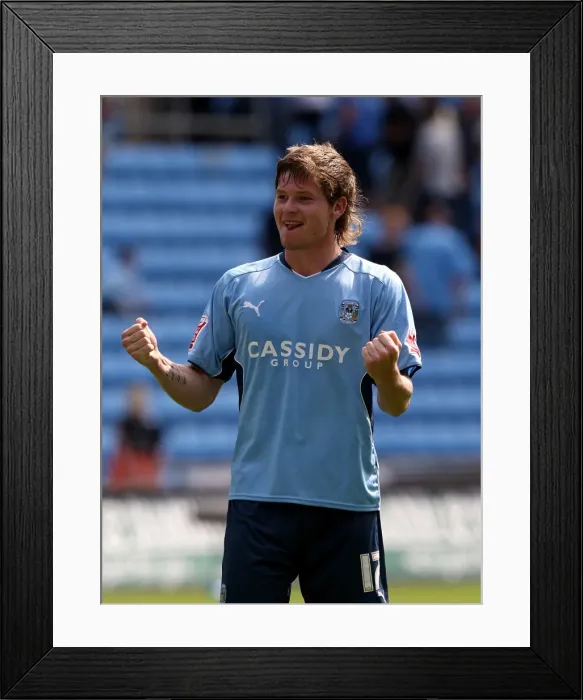 Framed Print : Coventry City FC's Aron Gunnarsson Celebrates Championship Victory over Ipswich Town (09-08-2009)