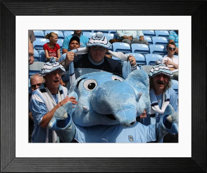 Framed Print : Coventry City FC: Sky Blue Sam and Fans Celebrate at Ricoh Arena during Coventry City vs Ipswich Town in Championship (09-08-2009) Framed Print : Coventry City FC: Sky Blue Sam and Fans Celebrate at Ricoh Arena during Coventry City vs Ipswich Town in Championship (09-08-2009)