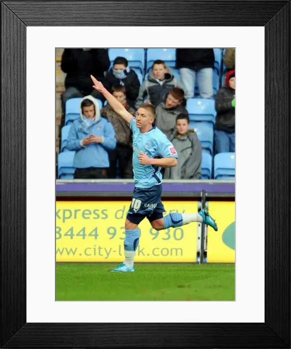 Framed Print : Coventry City's Freddy Eastwood Celebrates First Goal Against Barnsley in Coca-Cola Championship (09-01-2010)