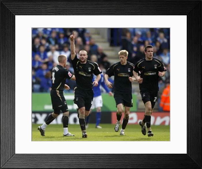 Framed Print : Coventry City's James McPake Celebrates Opening Goal vs. Leicester City in Coca-Cola Championship Framed Print : Coventry City's James McPake Celebrates Opening Goal vs. Leicester City in Coca-Cola Championship