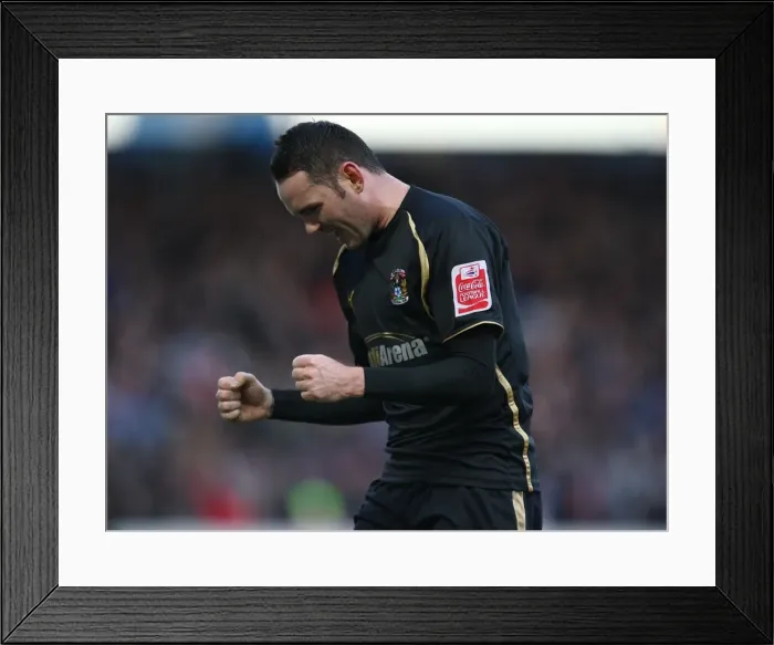 Framed Print : Coventry City's David Bell Celebrates Opening FA Cup Goal Against Portsmouth at Fratton Park (January 2, 2010, Round 3) Framed Print : Coventry City's David Bell Celebrates Opening FA Cup Goal Against Portsmouth at Fratton Park (January 2, 2010, Round 3)
