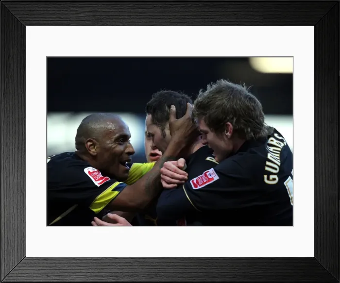 Framed Print : Coventry City's David Bell Celebrates Goal in FA Cup Third Round at Fratton Park Framed Print : Coventry City's David Bell Celebrates Goal in FA Cup Third Round at Fratton Park