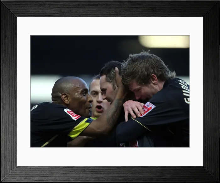 Framed Print : Coventry City's David Bell Celebrates FA Cup Goal at Fratton Park Framed Print : Coventry City's David Bell Celebrates FA Cup Goal at Fratton Park