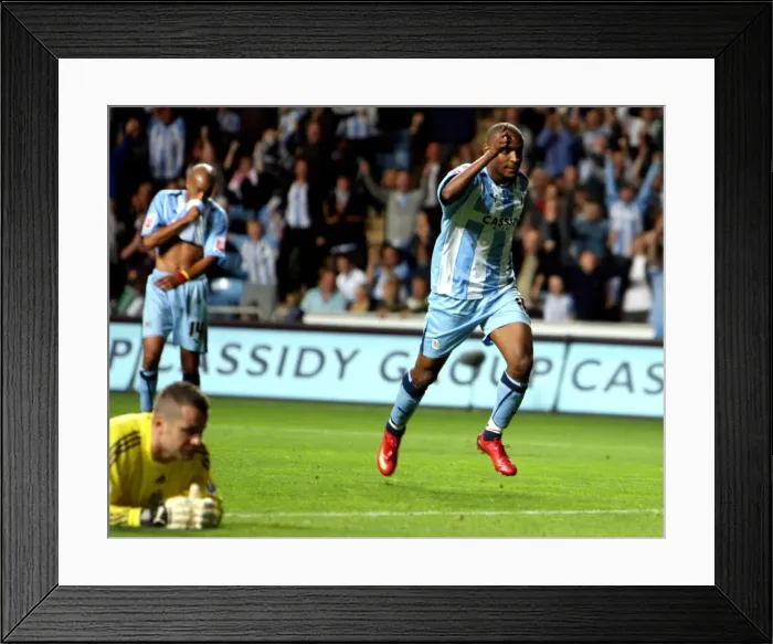 Framed Print : Coventry City's Clinton Morrison Celebrates Goal Against Newcastle United in Carling Cup Second Round at Ricoh Arena Framed Print : Coventry City's Clinton Morrison Celebrates Goal Against Newcastle United in Carling Cup Second Round at Ricoh Arena