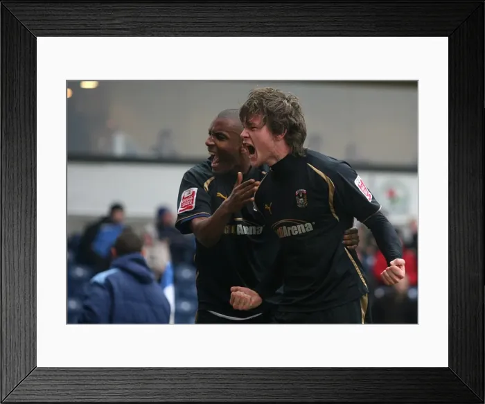 Framed Print : Coventry City FC: Aron Gunnarsson and Clinton Morrison Celebrate Second Goal vs. Blackburn Rovers in FA Cup Fifth Round (Feb 2009) Framed Print : Coventry City FC: Aron Gunnarsson and Clinton Morrison Celebrate Second Goal vs. Blackburn Rovers in FA Cup Fifth Round (Feb 2009)