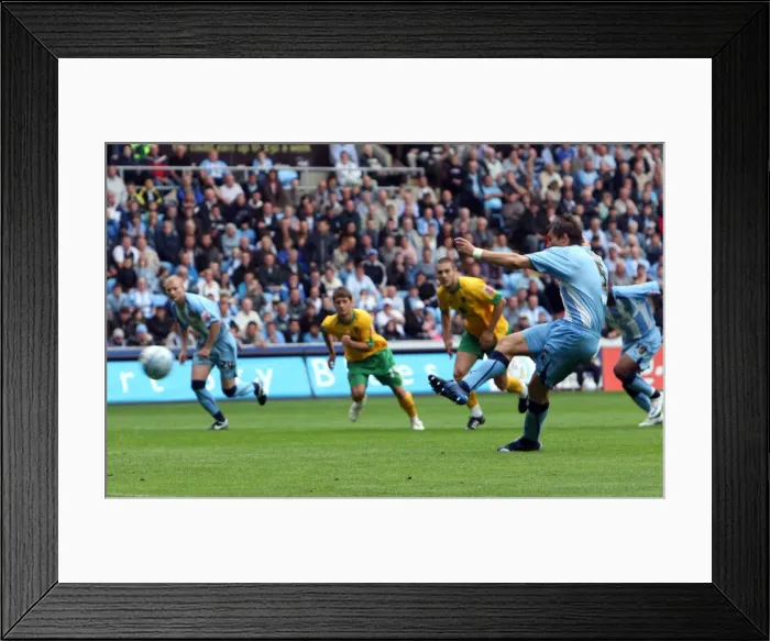 Framed Print : Coventry City's Elliot Ward Scores Penalty at Ricoh Arena vs Norwich City (Coca-Cola Football Championship, 09-08-2008)