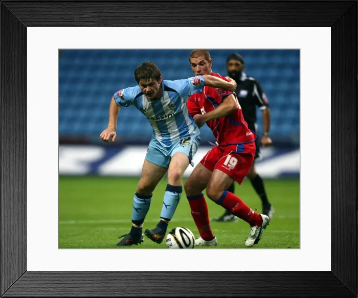 Framed Print : Carling Cup Clash: Aron Gunnarsson vs Ben Harding - Coventry City vs Aldershot Town Showdown Framed Print : Carling Cup Clash: Aron Gunnarsson vs Ben Harding - Coventry City vs Aldershot Town Showdown