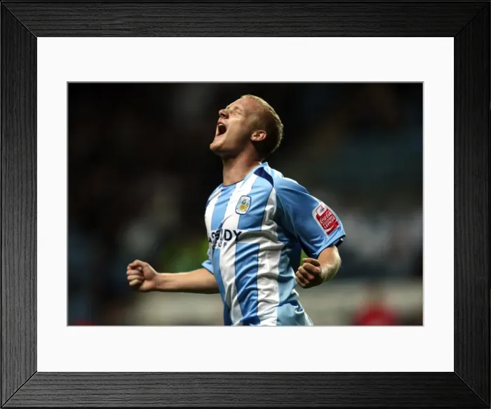 Framed Print : Coventry City FC's Robbie Simpson Celebrates Third Goal Against Aldershot Town in Carling Cup Round 1 (2008) Framed Print : Coventry City FC's Robbie Simpson Celebrates Third Goal Against Aldershot Town in Carling Cup Round 1 (2008)