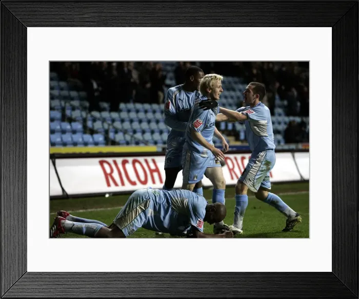 Framed Print : Coventry City FC: Dele Adebola's Goal Celebration vs Ipswich Town in Coca-Cola Championship (2007) Framed Print : Coventry City FC: Dele Adebola's Goal Celebration vs Ipswich Town in Coca-Cola Championship (2007)