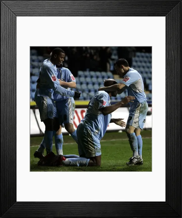 Framed Print : Coventry City FC: Dele Adebola's Euphoric Goal Celebration vs Ipswich Town in Coca-Cola Championship (2007) Framed Print : Coventry City FC: Dele Adebola's Euphoric Goal Celebration vs Ipswich Town in Coca-Cola Championship (2007)