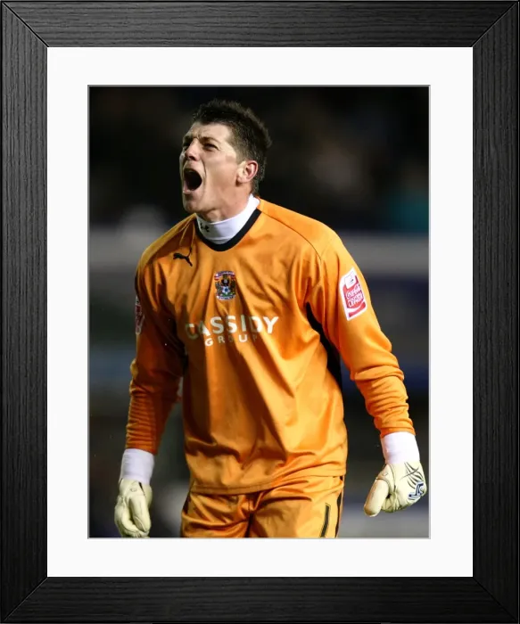 Framed Print : Coventry City's Keiren Westwood: Champion Goalkeeper - Celebrating Victory over Birmingham City (03-11-2008) Framed Print : Coventry City's Keiren Westwood: Champion Goalkeeper - Celebrating Victory over Birmingham City (03-11-2008)