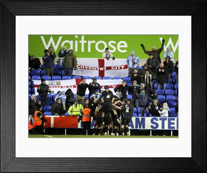 Framed Print : Coventry City's Daniel Fox Scores Opener: Celebrating with Team Mates and Fans at Reading's Madejski Stadium (Championship 2008) Framed Print : Coventry City's Daniel Fox Scores Opener: Celebrating with Team Mates and Fans at Reading's Madejski Stadium (Championship 2008)