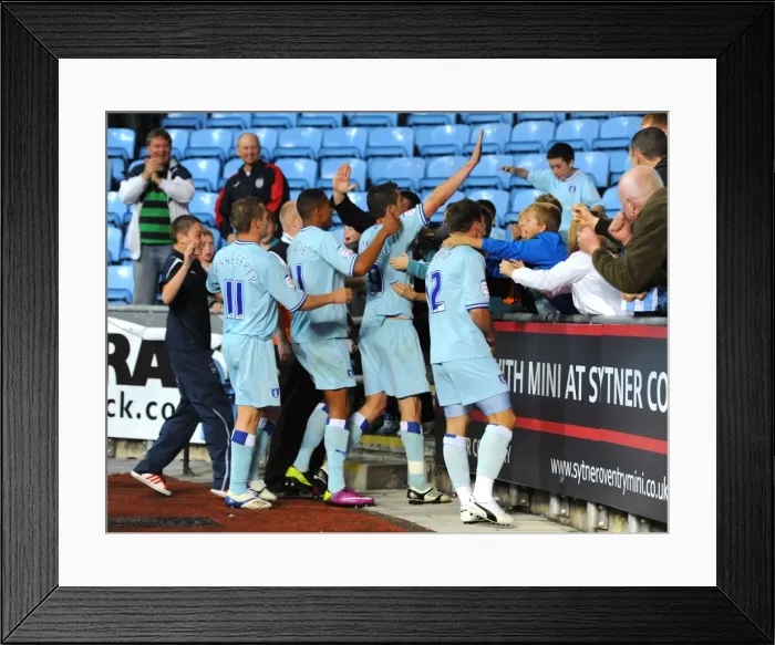 Framed Print : Coventry City FC: Lukas Jutkiewicz Scores Second Goal, Celebrates with Fans and Team (27-09-2011 vs Blackpool, Ricoh Arena) Framed Print : Coventry City FC: Lukas Jutkiewicz Scores Second Goal, Celebrates with Fans and Team (27-09-2011 vs Blackpool, Ricoh Arena)