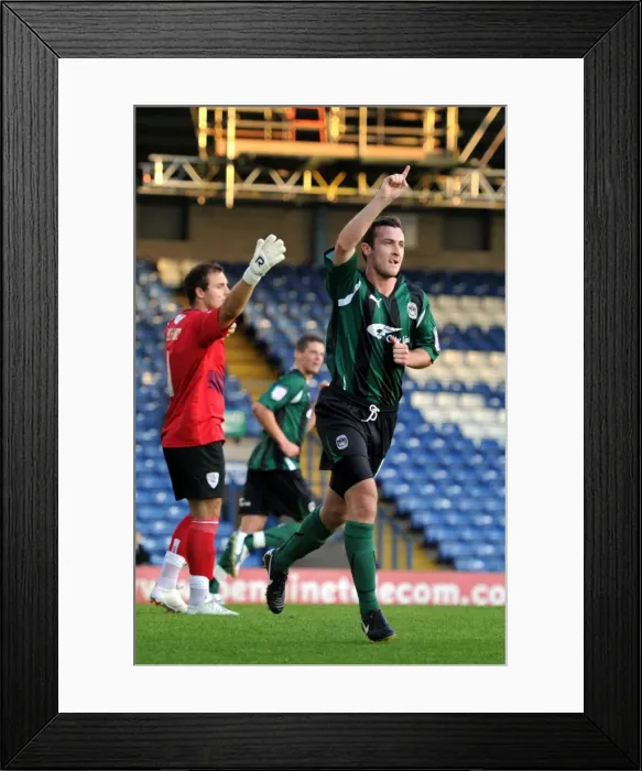 Framed Print : Coventry City's Roy O'Donovan: Celebrating the Carling Cup Upset Against Bury (09-08-2011) Framed Print : Coventry City's Roy O'Donovan: Celebrating the Carling Cup Upset Against Bury (09-08-2011)