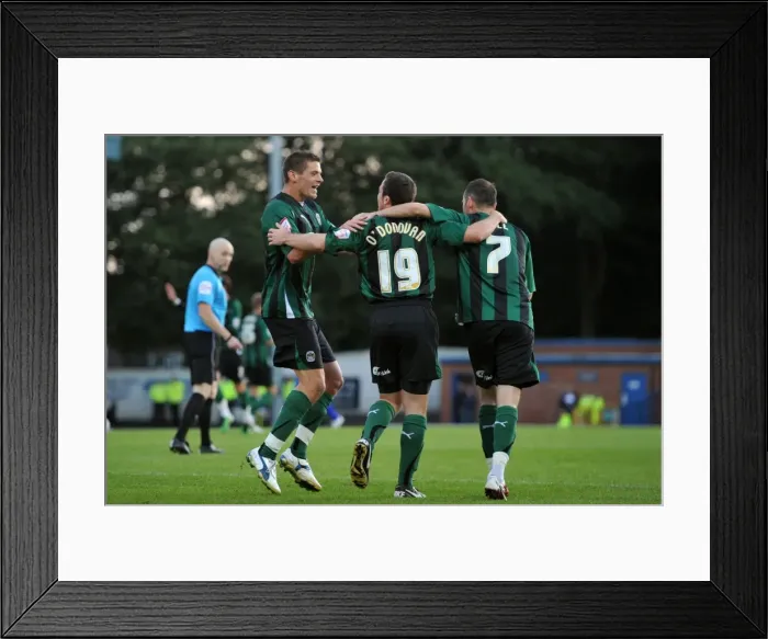 Framed Print : Coventry City FC: Roy O'Donovan's Goal Celebration vs. Bury in Carling Cup Round 1 (2011) Framed Print : Coventry City FC: Roy O'Donovan's Goal Celebration vs. Bury in Carling Cup Round 1 (2011)