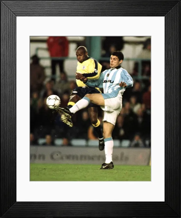 Framed Print : Clash of Titans: Aloisi vs. Sinclair in Coventry City vs. Leicester City (10-12-2000)