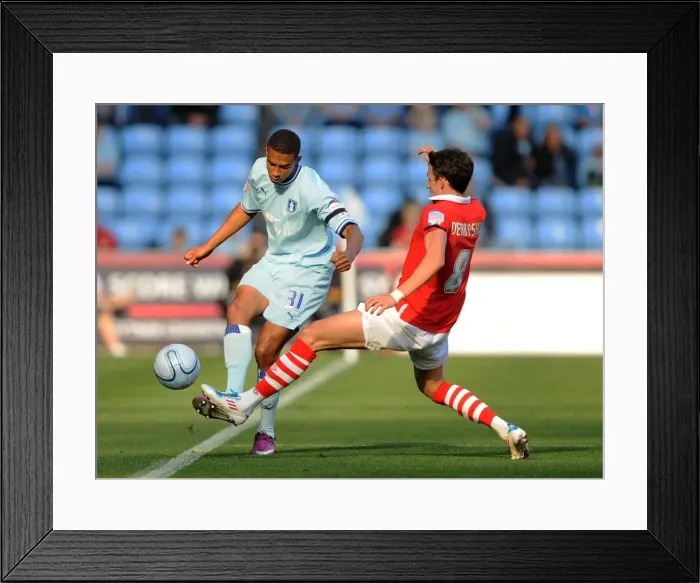 Framed Print : Championship Clash: Coventry City vs. Nottingham Forest - Cyrus Christie vs. Matt Derbyshire at Ricoh Arena