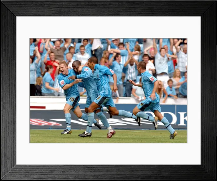 Framed Print : Stern John's Euphoric Moment: Coventry City's Goal Celebration Against Sunderland (06-08-2006), Ricoh Arena Framed Print : Stern John's Euphoric Moment: Coventry City's Goal Celebration Against Sunderland (06-08-2006), Ricoh Arena