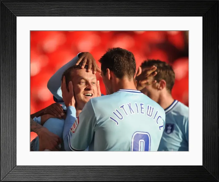 Framed Print : Sammy Clingan Scores the Opener: Coventry City's Victory Moment vs. Doncaster Rovers in Championship (2011)