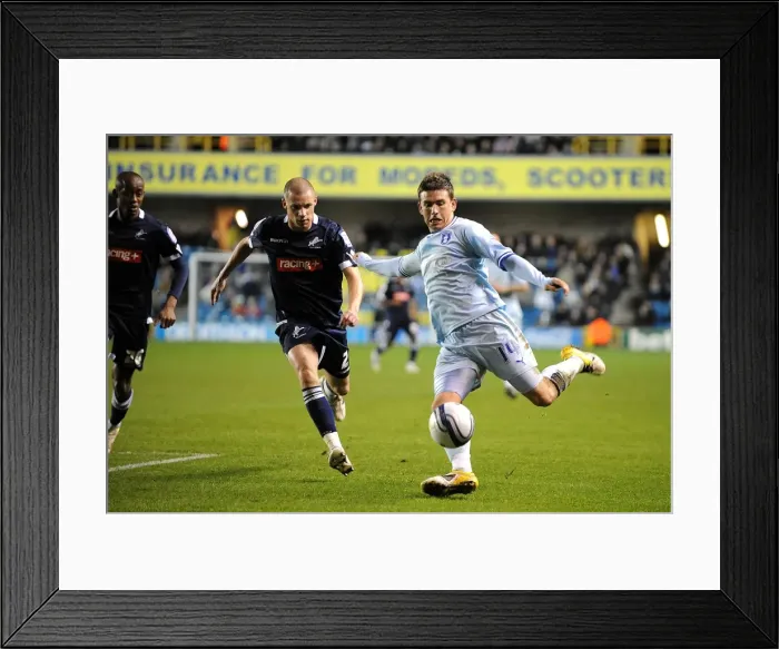Framed Print : Cody McDonald's Determined Shot: Coventry City vs Millwall, Npower Championship (01-11-2011) Framed Print : Cody McDonald's Determined Shot: Coventry City vs Millwall, Npower Championship (01-11-2011)