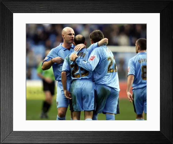 Framed Print : Coventry City FC: Triumphant Moment - Colin Cameron, Robert Page, Darren Currie Celebrate Goal Against Burnley (December 2006) Framed Print : Coventry City FC: Triumphant Moment - Colin Cameron, Robert Page, Darren Currie Celebrate Goal Against Burnley (December 2006)