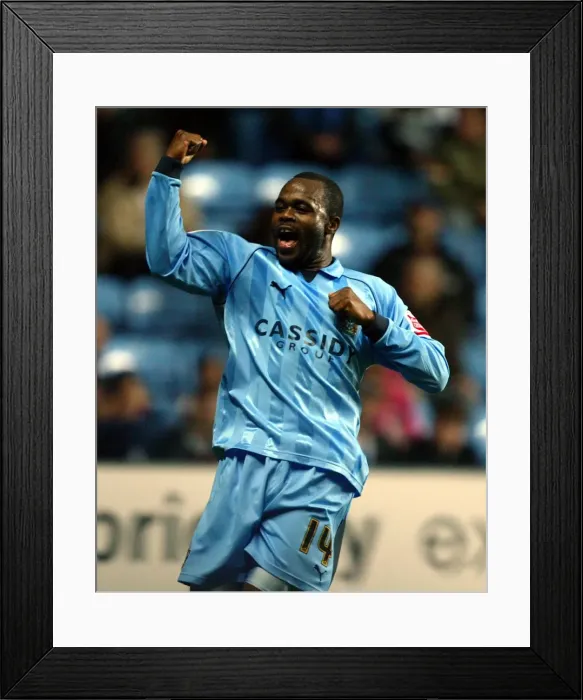 Framed Print : Stern John's Euphoric Goal: Coventry City's Exhilarating Opener vs Colchester United (October 23, 2006) Framed Print : Stern John's Euphoric Goal: Coventry City's Exhilarating Opener vs Colchester United (October 23, 2006)