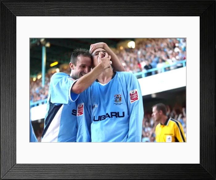 Framed Print : Eddie Johnson's Euphoric Goal Celebration with Louis Carey (07-08-2004): Coventry City vs. Sunderland Framed Print : Eddie Johnson's Euphoric Goal Celebration with Louis Carey (07-08-2004): Coventry City vs. Sunderland