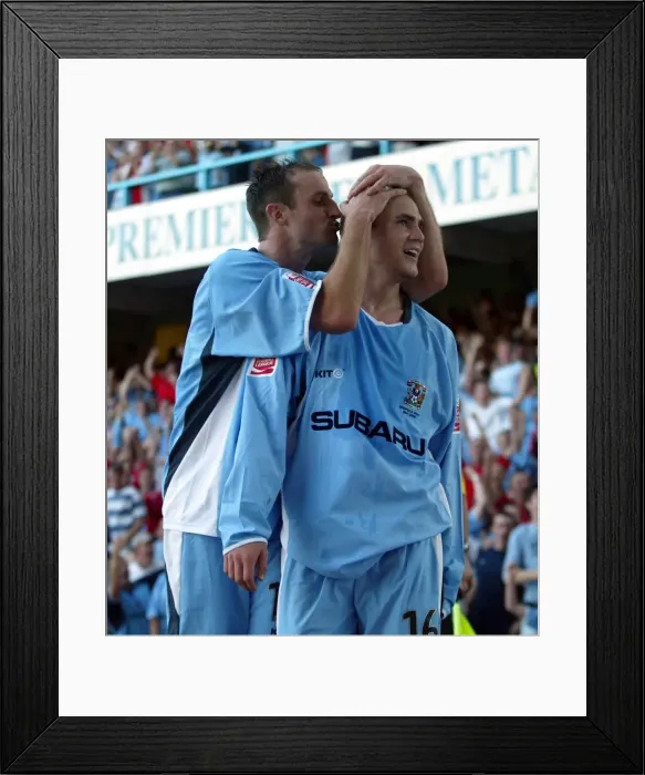 Framed Print : Eddie Johnson's Thrilling Goal Celebration with Louis Carey: Coventry City FC vs. Sunderland (07-08-2004) Framed Print : Eddie Johnson's Thrilling Goal Celebration with Louis Carey: Coventry City FC vs. Sunderland (07-08-2004)