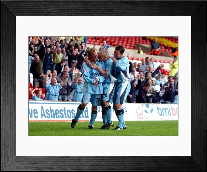 Framed Print : Triumph at Nottingham Forest: Morrell's Goal - Coventry City's Unforgettable Moment (2004) - Johnson and Hughes Embrace Framed Print : Triumph at Nottingham Forest: Morrell's Goal - Coventry City's Unforgettable Moment (2004) - Johnson and Hughes Embrace
