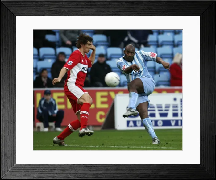 Framed Print : Determined Dele Adebola Fires at FA Cup Goal: Coventry City vs Middlesbrough (28-01-2006) Framed Print : Determined Dele Adebola Fires at FA Cup Goal: Coventry City vs Middlesbrough (28-01-2006)