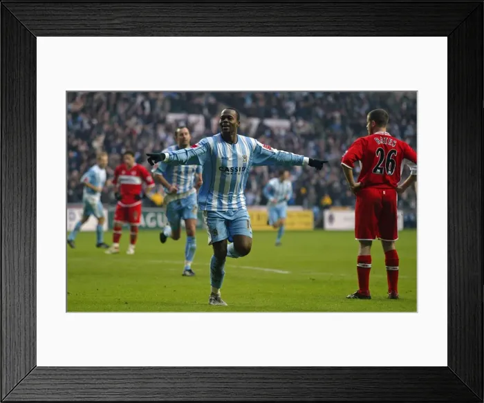 Framed Print : Stern John's Euphoric FA Cup Goal Celebration vs. Middlesbrough (Ricoh Arena, 2006)