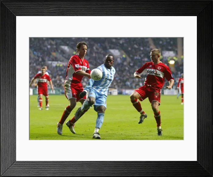 Framed Print : Stern John Caught in the Middle: Coventry City vs Middlesbrough FA Cup Showdown (2006) - Southgate and Cattermole Close In Framed Print : Stern John Caught in the Middle: Coventry City vs Middlesbrough FA Cup Showdown (2006) - Southgate and Cattermole Close In