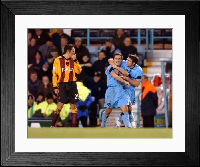Framed Print : Dejected Etherington, Jubilant Edworthy: Coventry City's Triumph Over Bradford City (23-12-2001) Framed Print : Dejected Etherington, Jubilant Edworthy: Coventry City's Triumph Over Bradford City (23-12-2001)
