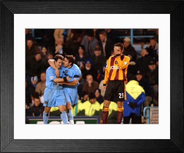 Framed Print : Dejected Etherington as Thompson Celebrates: Coventry City's Second Goal vs. Bradford City (23-12-2001) Framed Print : Dejected Etherington as Thompson Celebrates: Coventry City's Second Goal vs. Bradford City (23-12-2001)