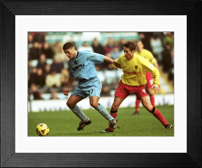 Framed Print : Battleground Division One: Youssef Safri vs. Tommy Smith - Coventry City vs. Watford (09-12-2001): A Footballing Battle for Supremacy Framed Print : Battleground Division One: Youssef Safri vs. Tommy Smith - Coventry City vs. Watford (09-12-2001): A Footballing Battle for Supremacy