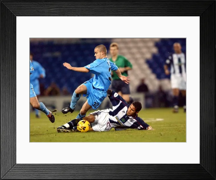 Framed Print : Clash at The Hawthorns: Fowler vs. Chambers - West Bromwich Albion vs. Coventry City, Division One, 2001 Framed Print : Clash at The Hawthorns: Fowler vs. Chambers - West Bromwich Albion vs. Coventry City, Division One, 2001
