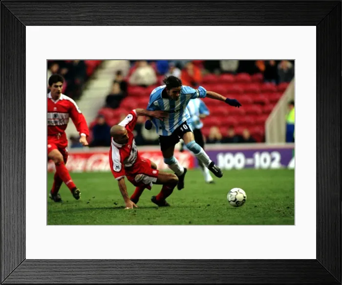 Framed Print : Intense Battle: Fleming Tackles Hadji (December 30, 2000) - Middlesbrough vs Coventry City