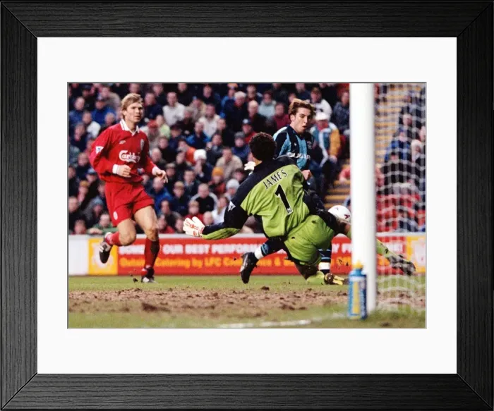Framed Print : 90s Rivalry: Darren Huckerby Scores the Stunner Past David James - Liverpool vs. Coventry City