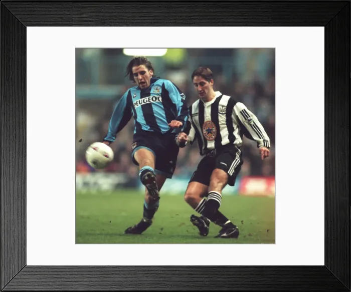 Framed Print : Intense 90s Showdown: Darren Huckerby vs. Robert Elliott on the Coventry City Football Field Framed Print : Intense 90s Showdown: Darren Huckerby vs. Robert Elliott on the Coventry City Football Field