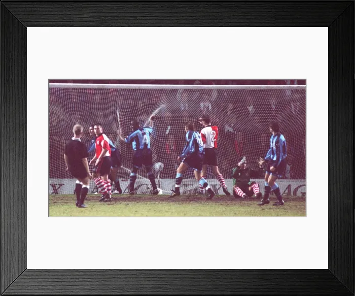 Framed Print : Gary McAllister's Deflected Free Kick: Own Goal Secures Coventry's FA Cup Replay Win over Woking (04-02-1997) Framed Print : Gary McAllister's Deflected Free Kick: Own Goal Secures Coventry's FA Cup Replay Win over Woking (04-02-1997)