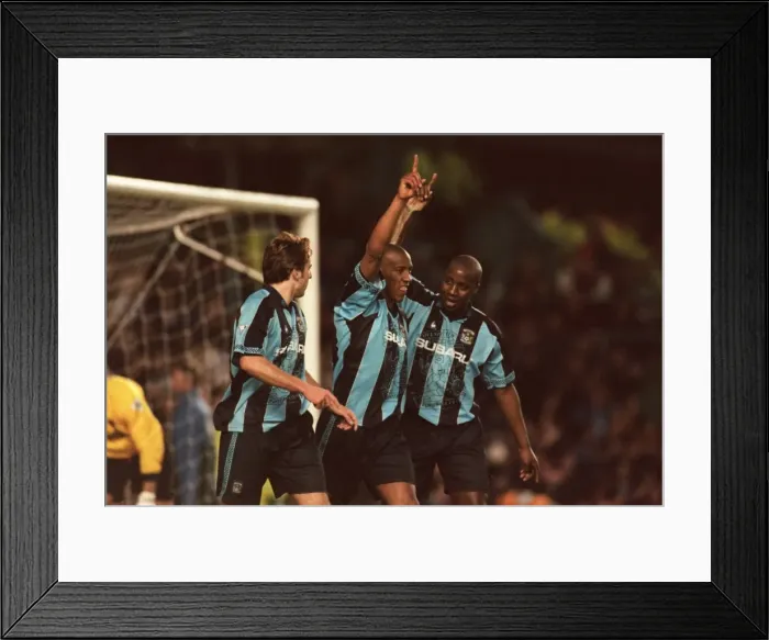 Framed Print : Celebrating the Penalty: Coventry City's Triumph - Huckerby, Williams, and Dublin Rejoice Framed Print : Celebrating the Penalty: Coventry City's Triumph - Huckerby, Williams, and Dublin Rejoice