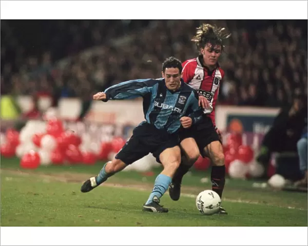 Intense Battle for the Ball: Paul Telfer vs. Wayne Quinn (FA Cup Quarterfinal Replay: Sheffield United vs. Coventry City)