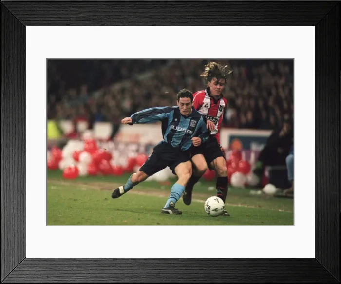 Framed Print : Intense Battle for the Ball: Paul Telfer vs. Wayne Quinn (FA Cup Quarterfinal Replay: Sheffield United vs. Coventry City) Framed Print : Intense Battle for the Ball: Paul Telfer vs. Wayne Quinn (FA Cup Quarterfinal Replay: Sheffield United vs. Coventry City)