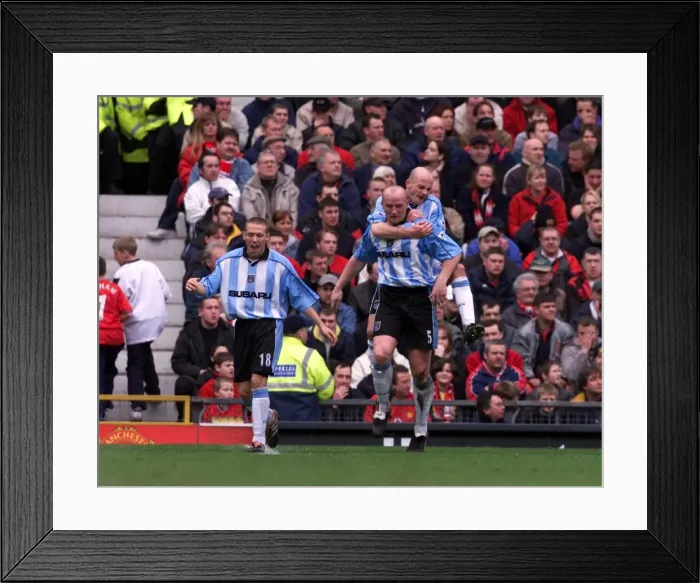 Framed Print : John Hartson's Double Strike: Coventry City's Glorious Victory Over Manchester United at Old Trafford (April 14, 2001)