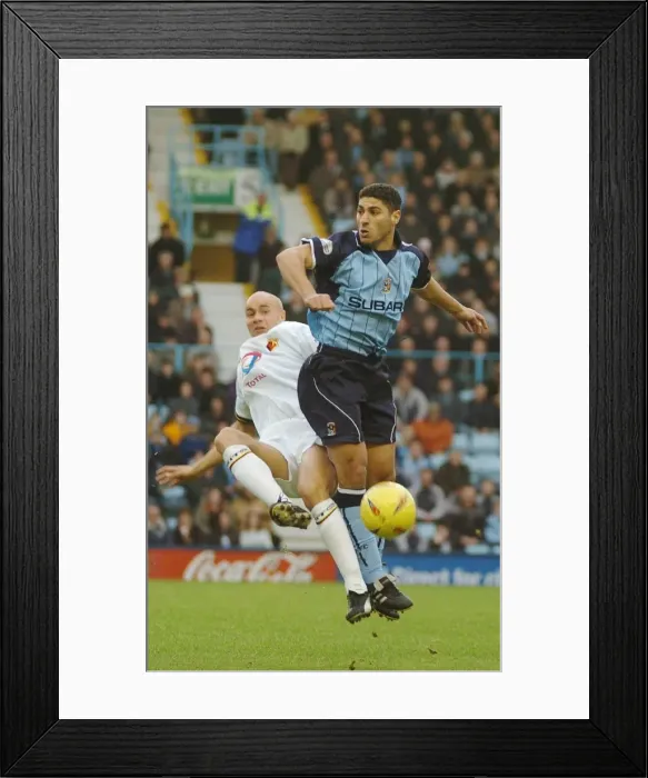 Framed Print : Intense Midfield Battle: Youssef Safri vs. Gavin Mahon (Coventry City vs. Watford, Nationwide Division One, 10-01-2004) Framed Print : Intense Midfield Battle: Youssef Safri vs. Gavin Mahon (Coventry City vs. Watford, Nationwide Division One, 10-01-2004)