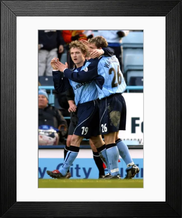 Framed Print : Coventry City: McSheffrey's Euphoric Moment with Warnock - First Goal vs Burnley (Mar. 13, 2004) Framed Print : Coventry City: McSheffrey's Euphoric Moment with Warnock - First Goal vs Burnley (Mar. 13, 2004)