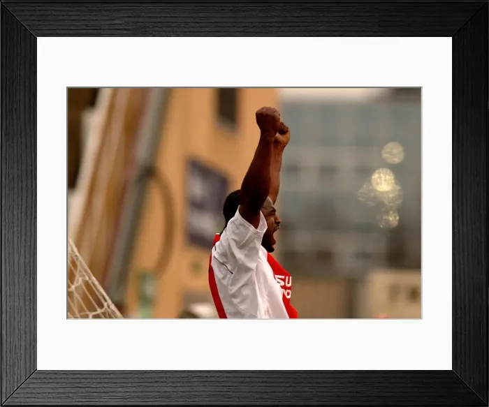 Framed Print : Coventry City's Patrick Suffo: Double Delight as He Celebrates Second Goal vs. Wimbledon (21-02-2004) Framed Print : Coventry City's Patrick Suffo: Double Delight as He Celebrates Second Goal vs. Wimbledon (21-02-2004)
